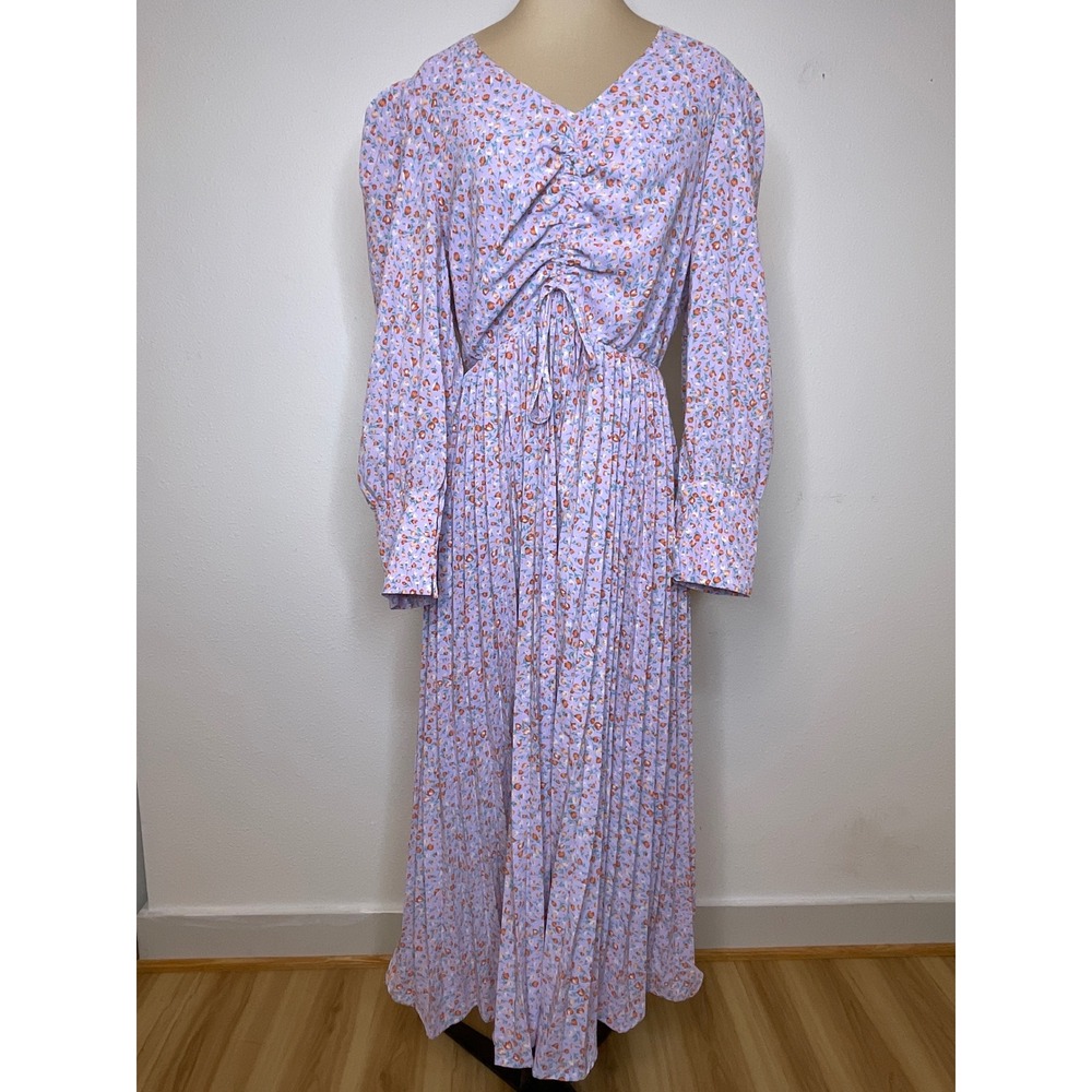 Dazy Women Dress Floral Pleated Prairie Cottagecore Maxi XL Purple
